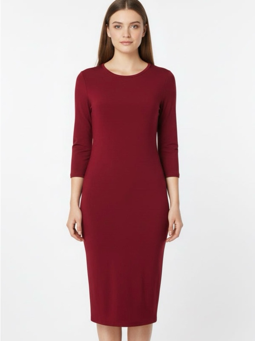 Source Unknown Women's Deep Red Midi Sheath Dress